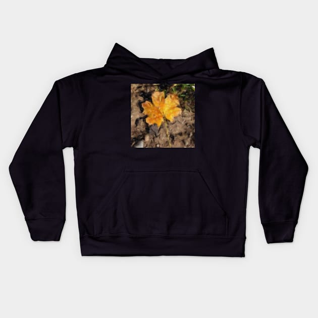 Golden Autumn Maple Leaf Filtered Kids Hoodie by ConniSchaf